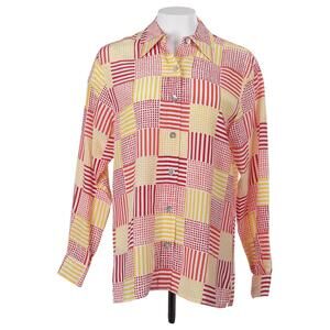 NWOT DIANE VON FURSTENBERG Vintage Top XS Red Yellow Check Print Silk Button Up